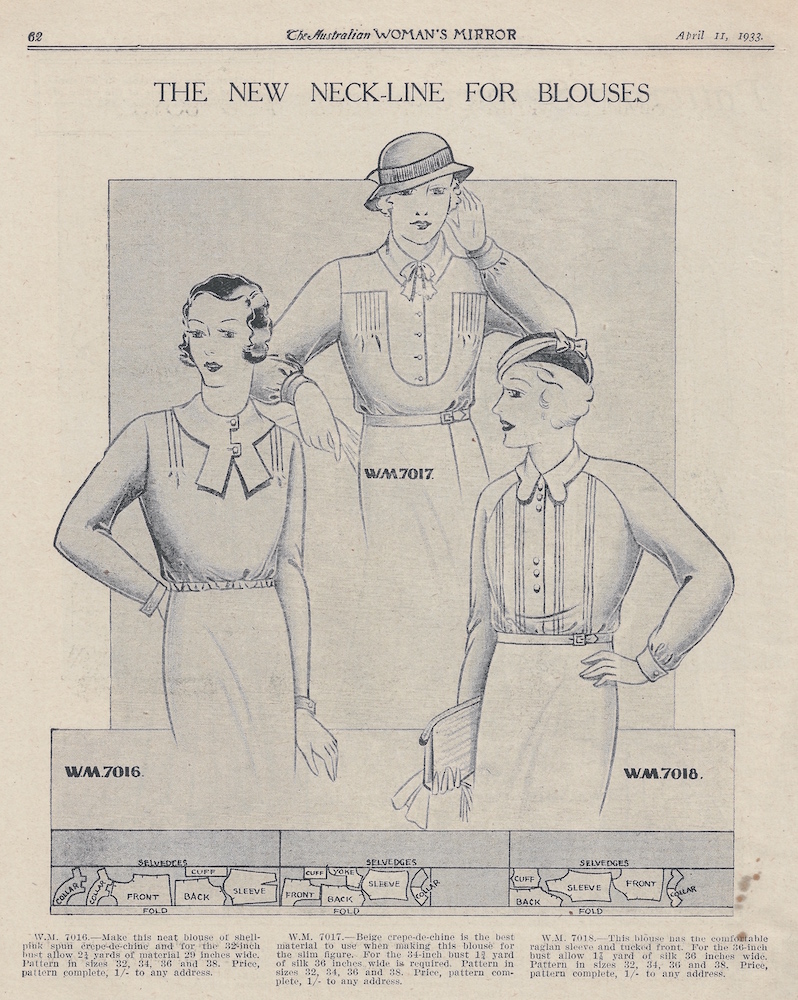 three women's blouses from autumn 1933