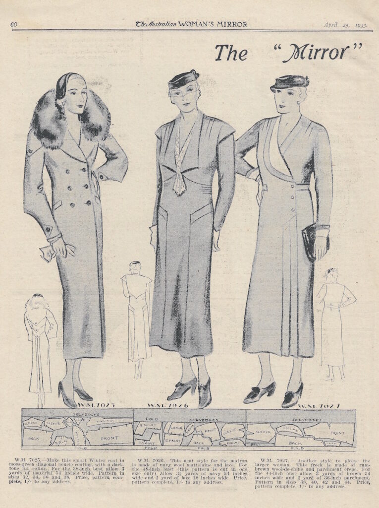 women's coat and two dresses from autumn 1933