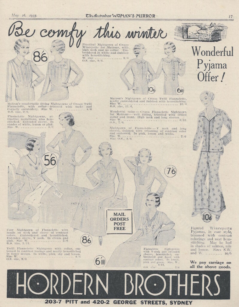 women's pyjama advertisement from 1933