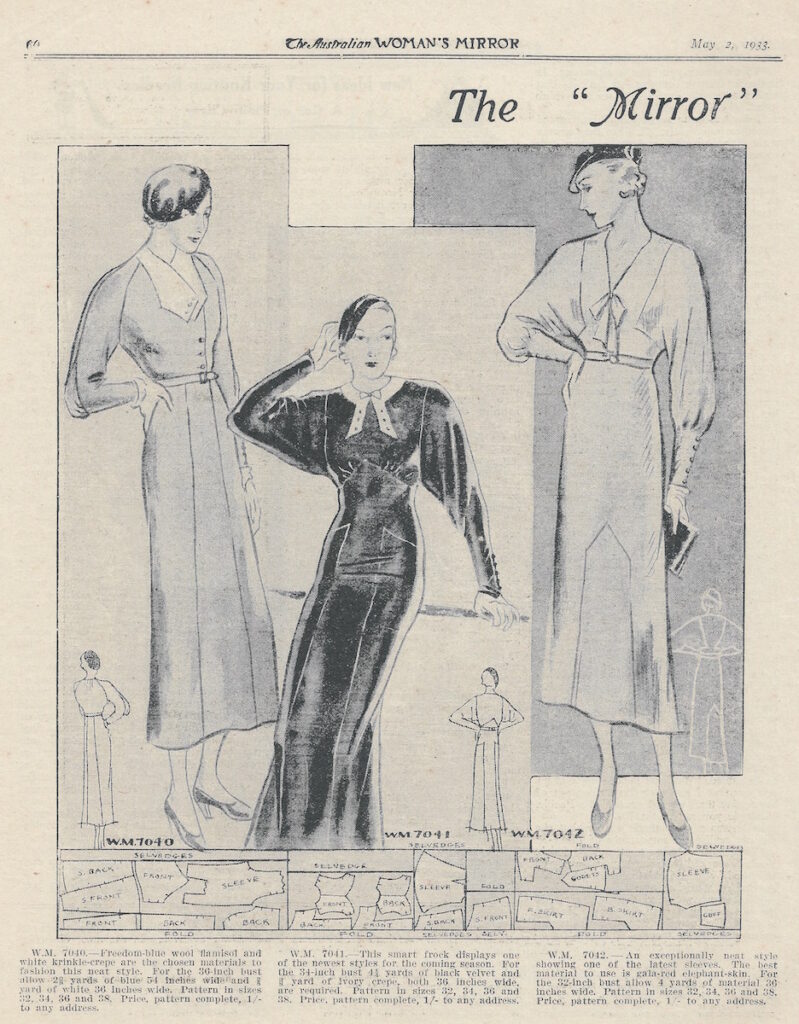 three women's dresses from autumn 1933