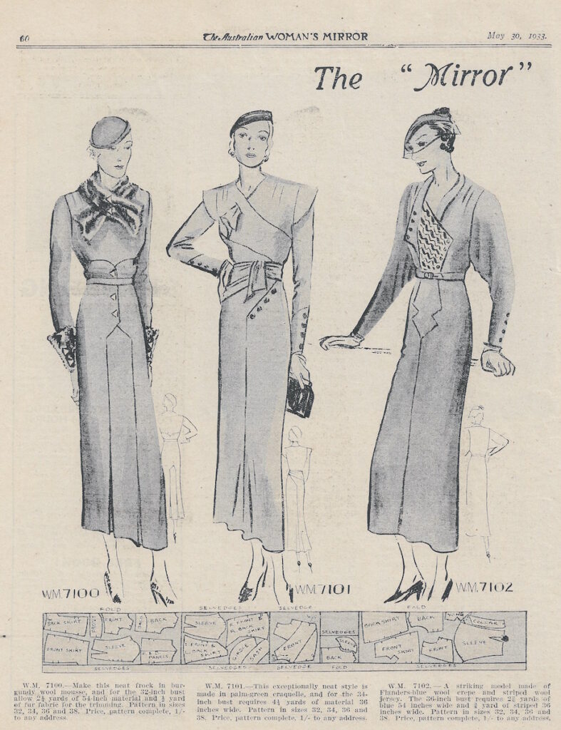 three dresses with a different necklines autumn 1933