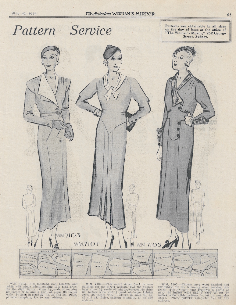 three dresses with different necklines autumn 1933