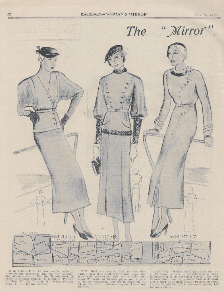 three dresses with button details from autumn 1933