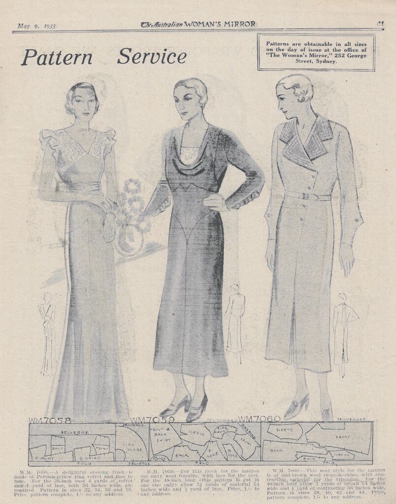 three fashion dresses from autumn 1933