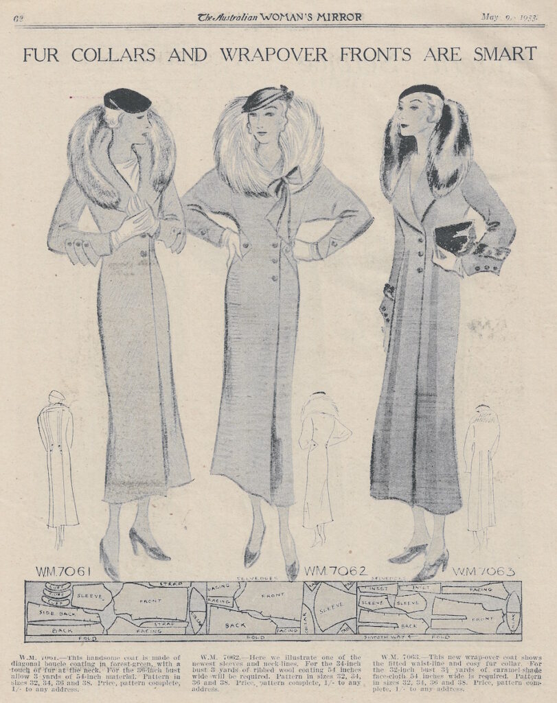 three coats with fur collars from 1933