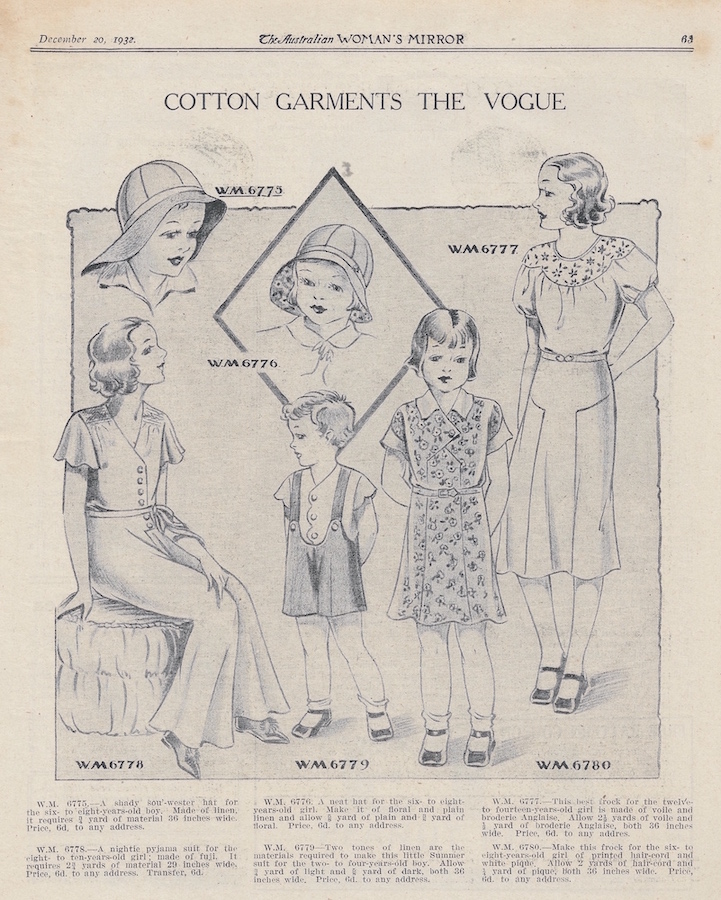 cotton outfits for girls and boys from 1932