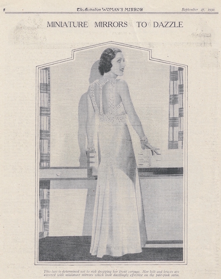 dress from 1932 with miniature mirror as decoration