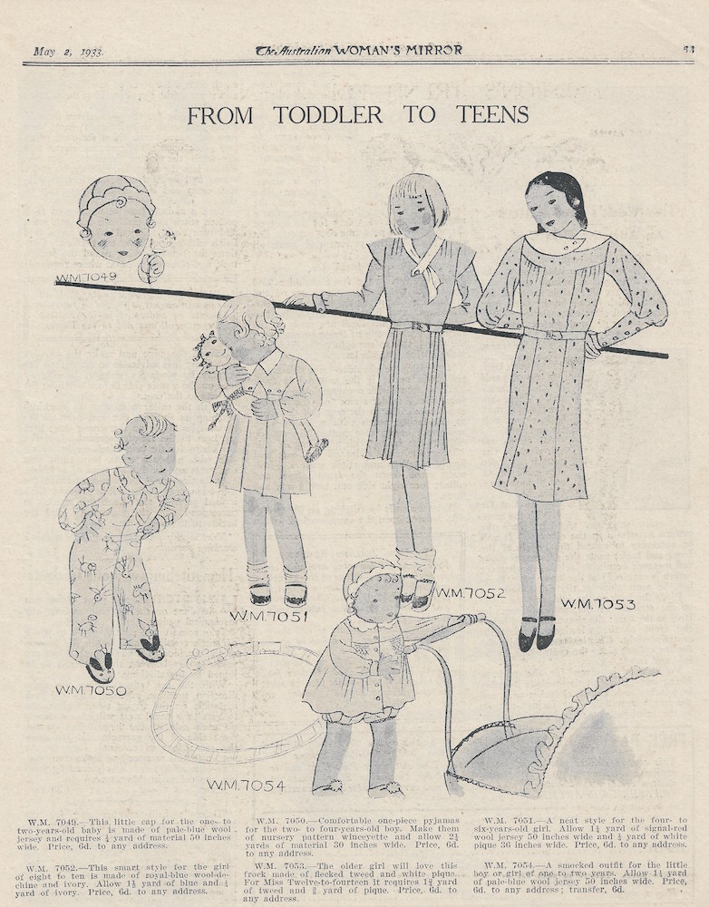 Toddler to teen girls fashion from 1933