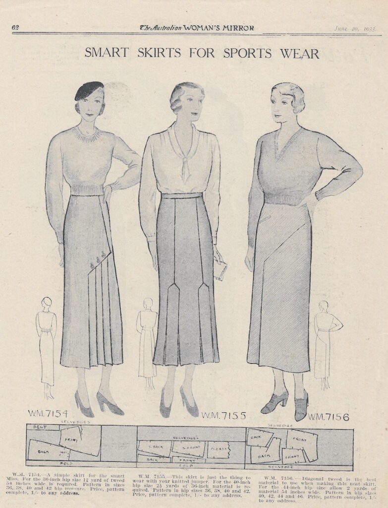 three vintage skirts for sportswear 1933