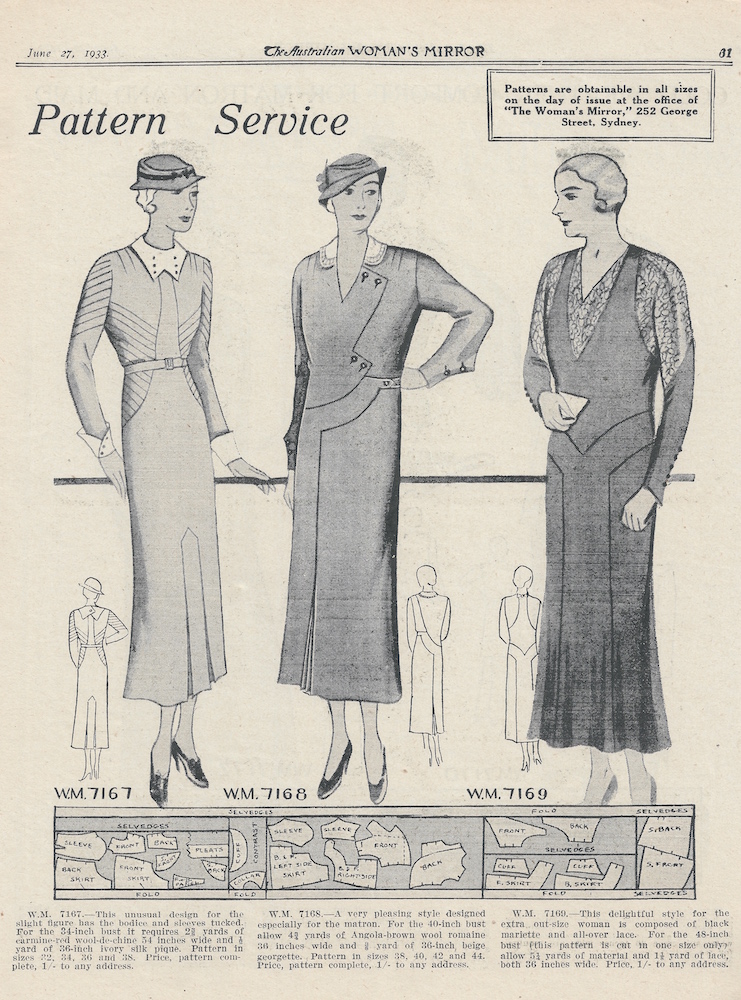 three vintage dresses with feature necklines 1933