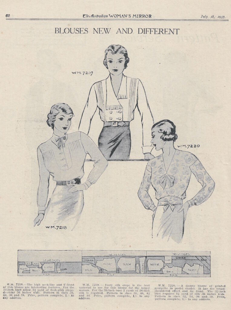 three vintage blouses from 1933