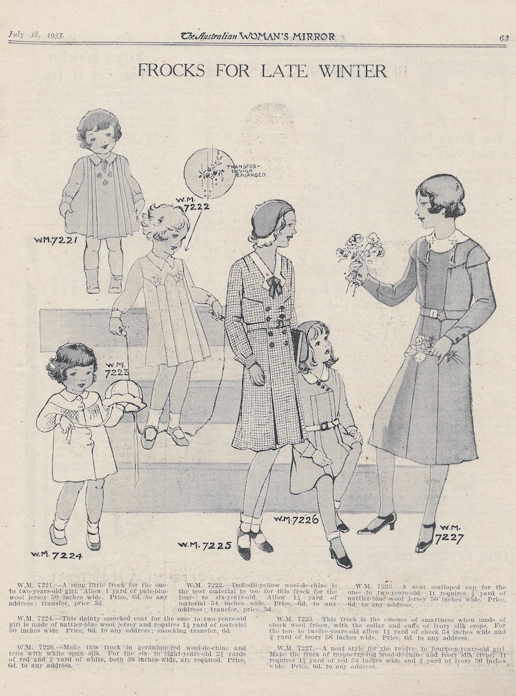 Winter frock for toddlers to teens from 1933