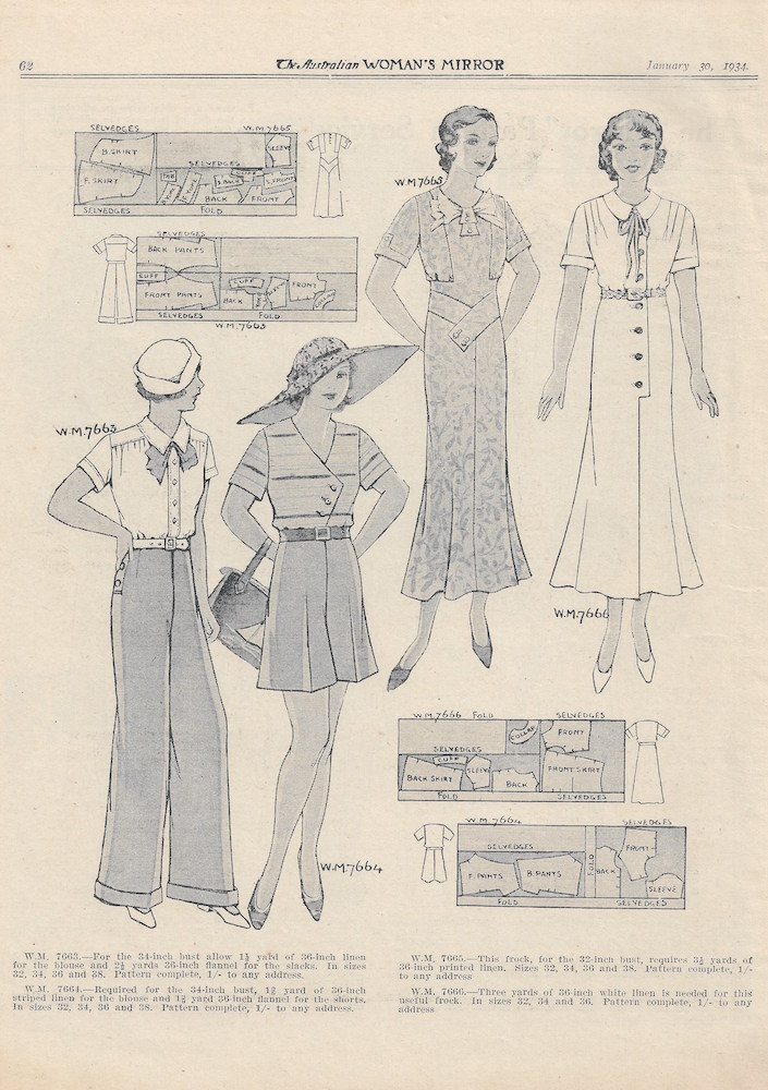 four summer outfits for women from 1934