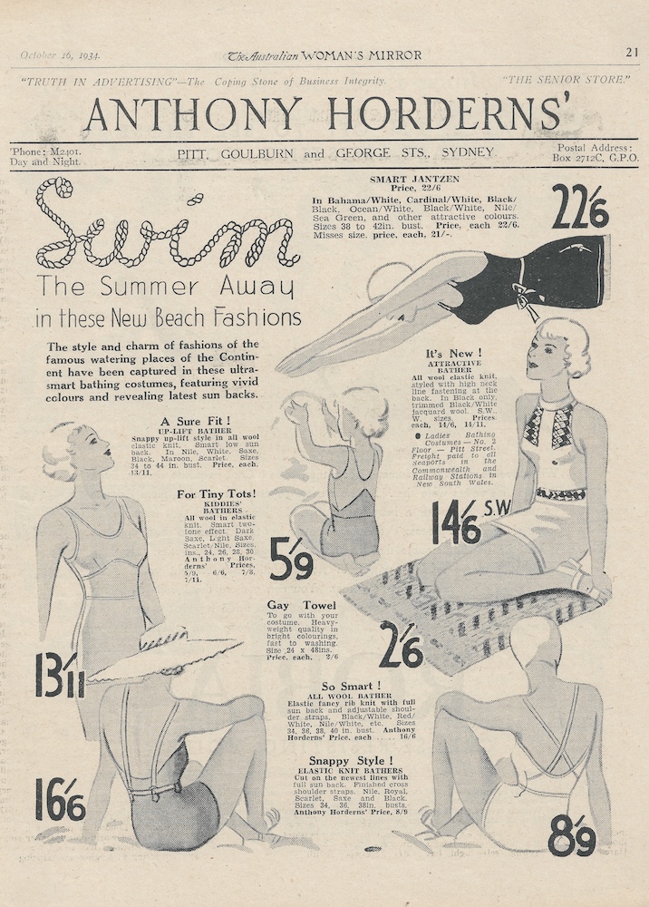 Hordern Brothers swimwear from 1934