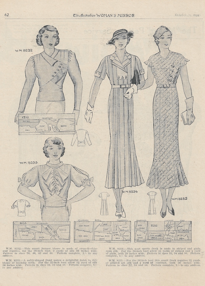 blouses and patterned dresses for spring from 1934