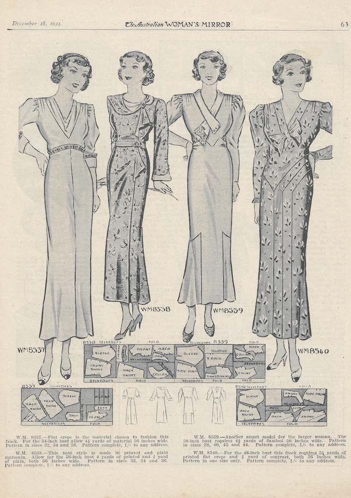 four long sleeve dresses from 1934