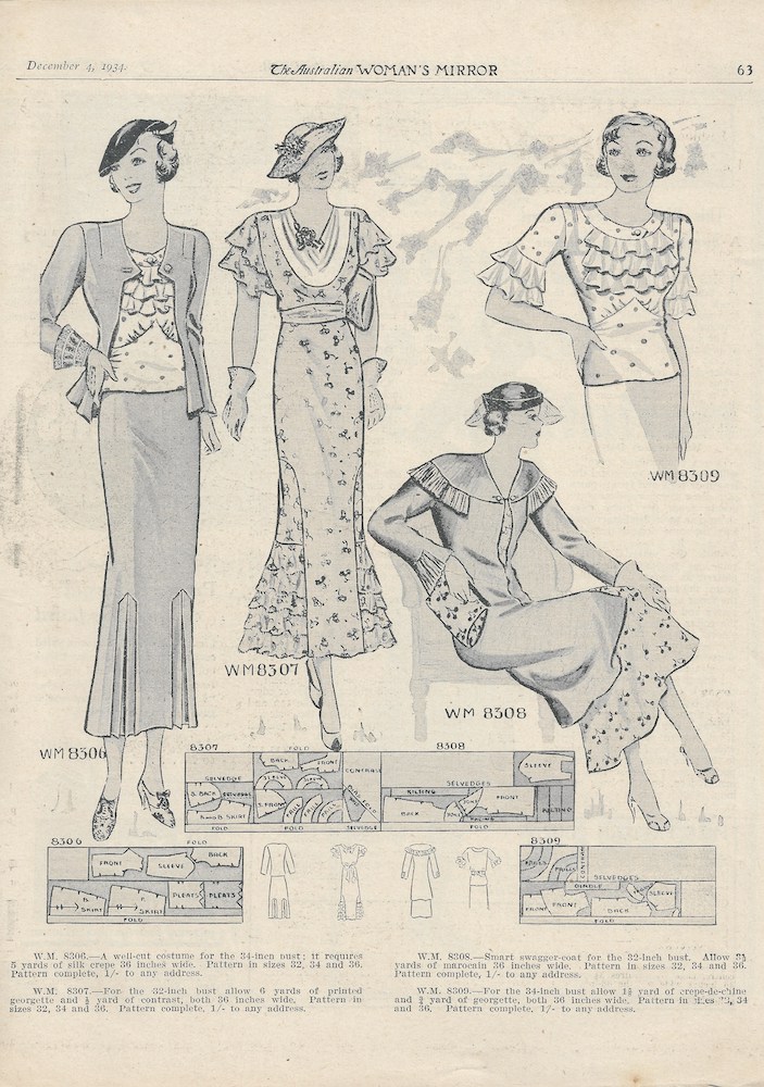 four dresses with frill details from 1934