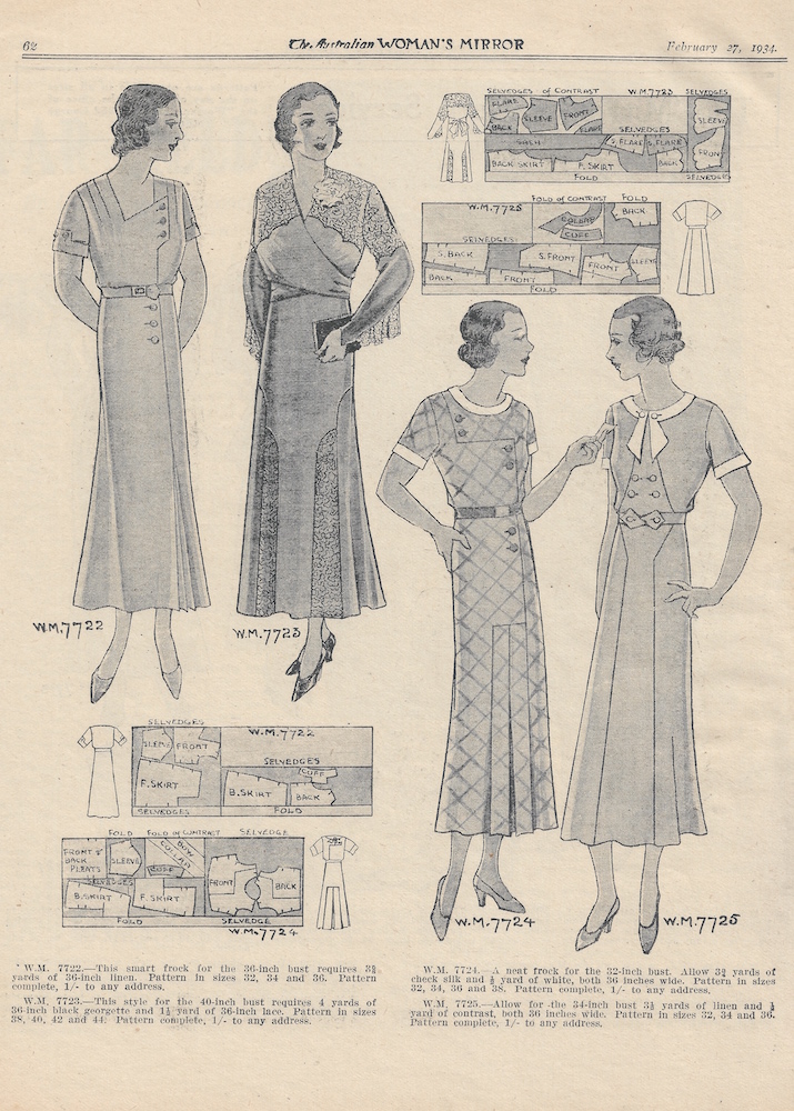 four summer dresses with button details from 1934