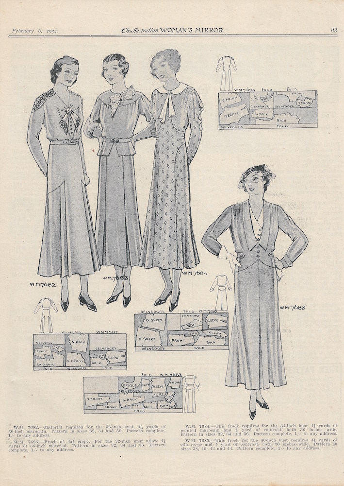 four long sleeve dresses from 1934