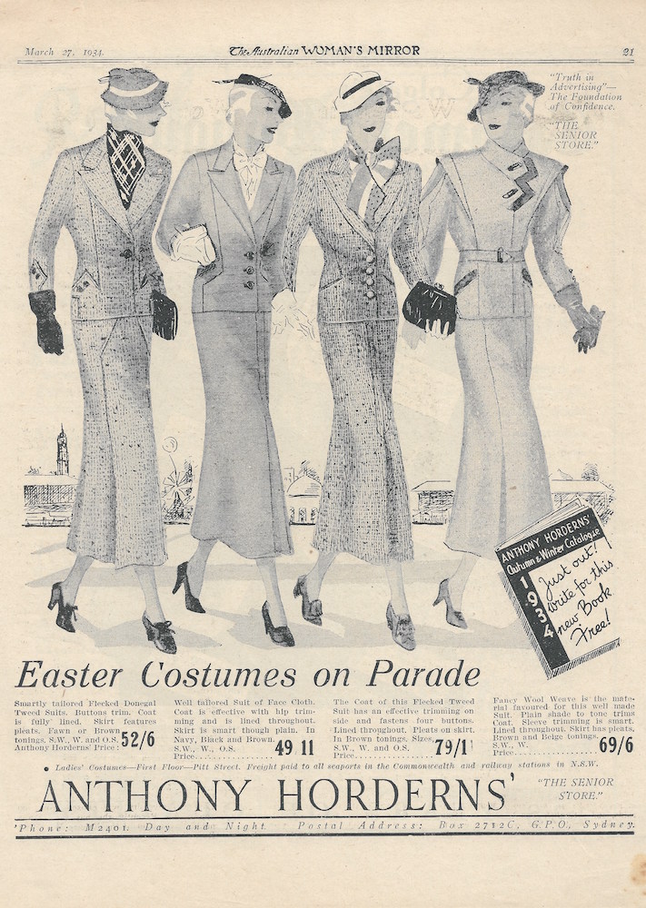 Autumn suits from Hordern Brothers advert from 1934