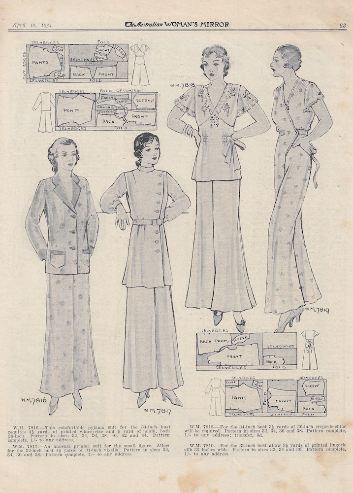 pyjamas sets for women from 1934