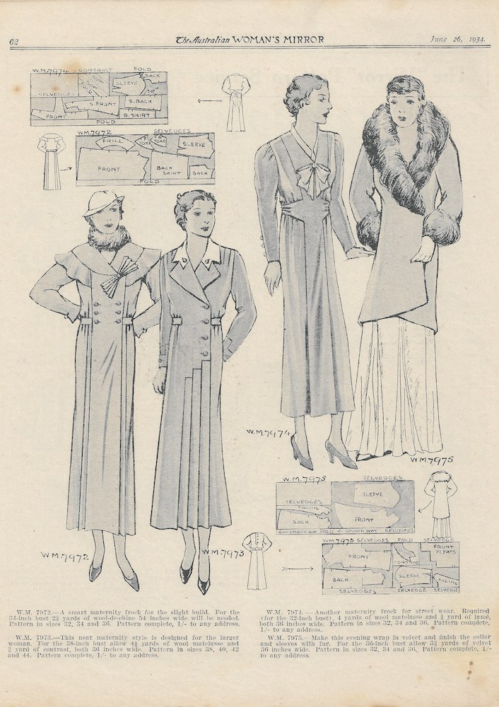 dresses with bows, buttons and pleats from 1934