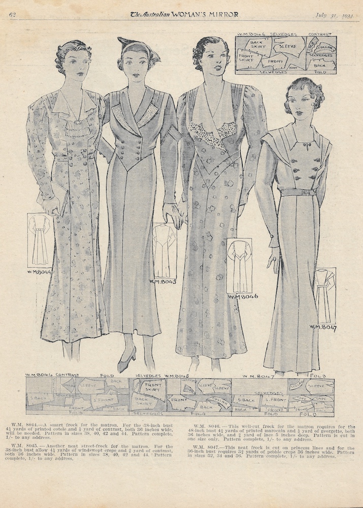 Winter dresses with long sleeves from 1934