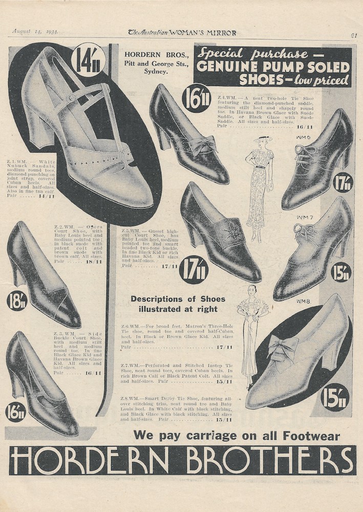 winter shoes advert from hordern brothers 1934