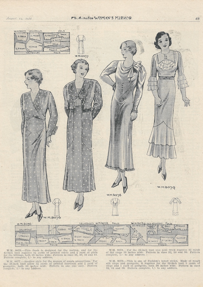 winter dresses with bows and ruffles from 1934