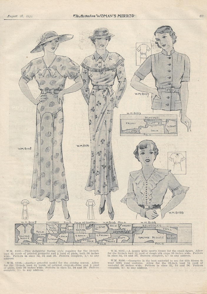 winter blouses and dresses from 1934