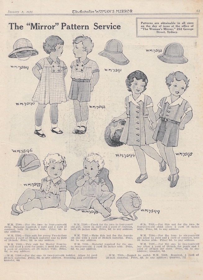 Outfits and hats for boys and girls from summer 1934