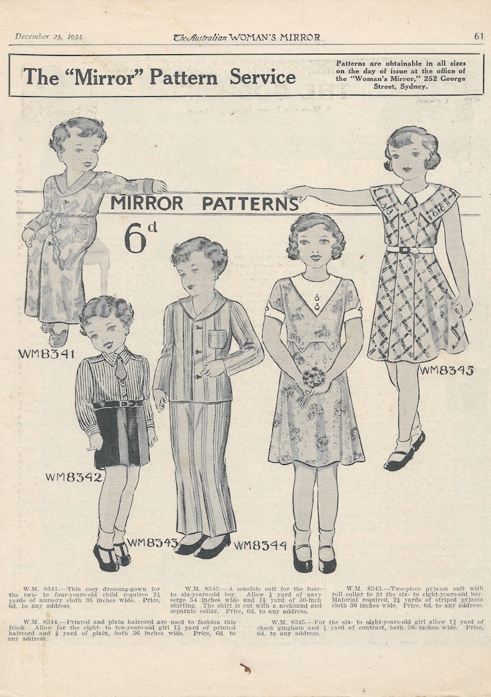 Pyjamas and dresses for children from summer 1934