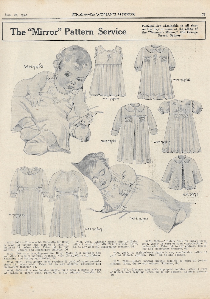 Dresses and pyjamas for baby from June 1934