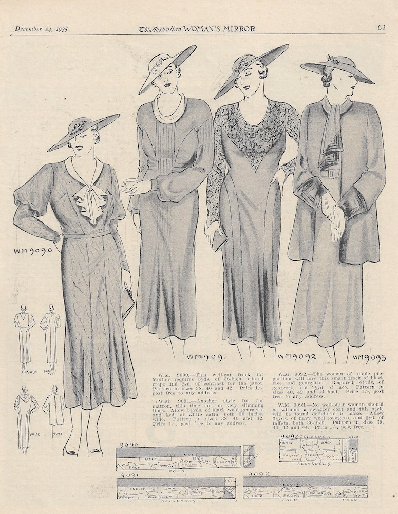 Summer dresses with wide brim hats from 1935