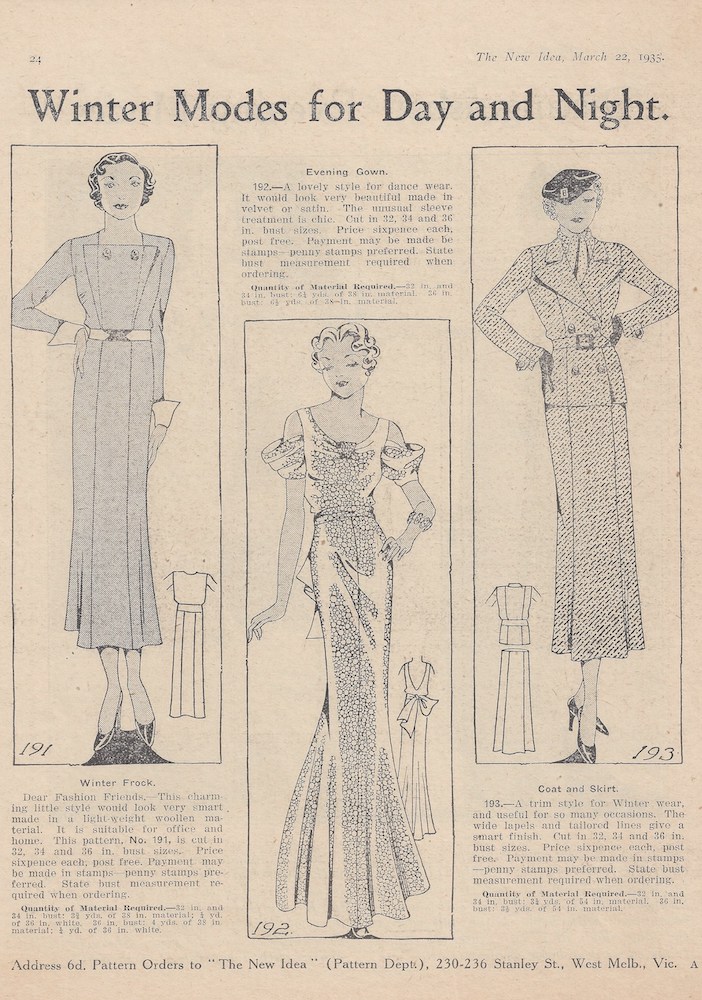 two day outfits and an evening wear from autumn 1935