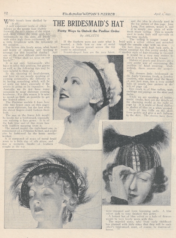 The Bridesmaid's Hat from 1935