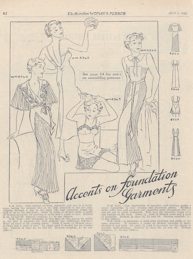 lingerie and pyjamas from autumn 1935