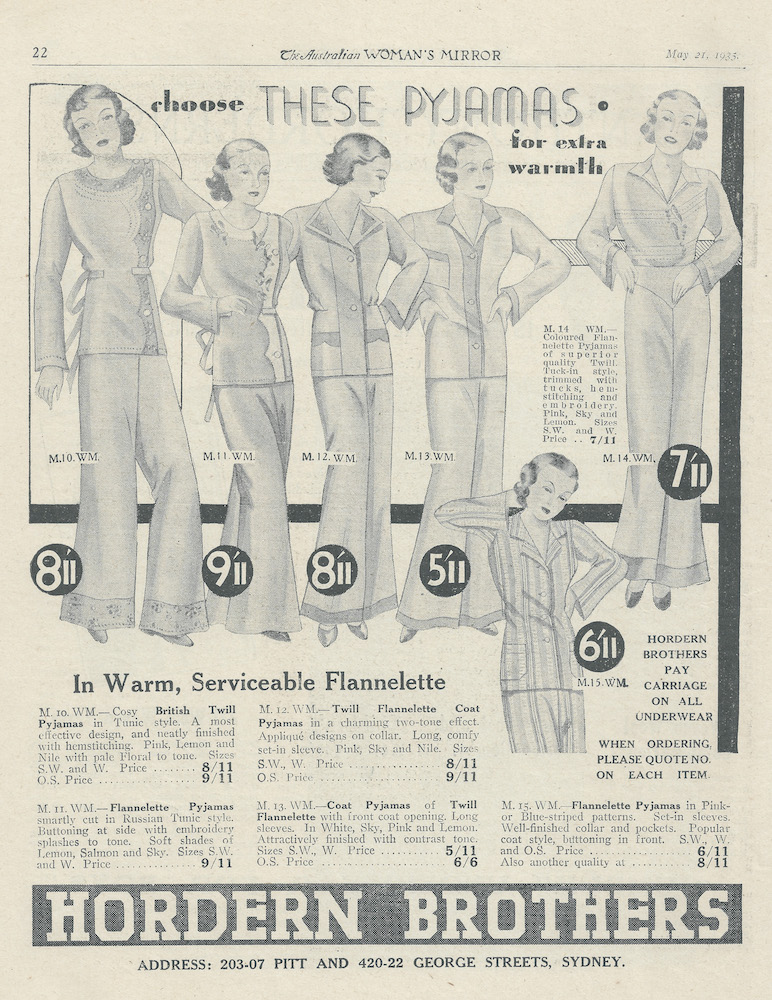 Anthony Hordern's Pyjamas from autumn 1935