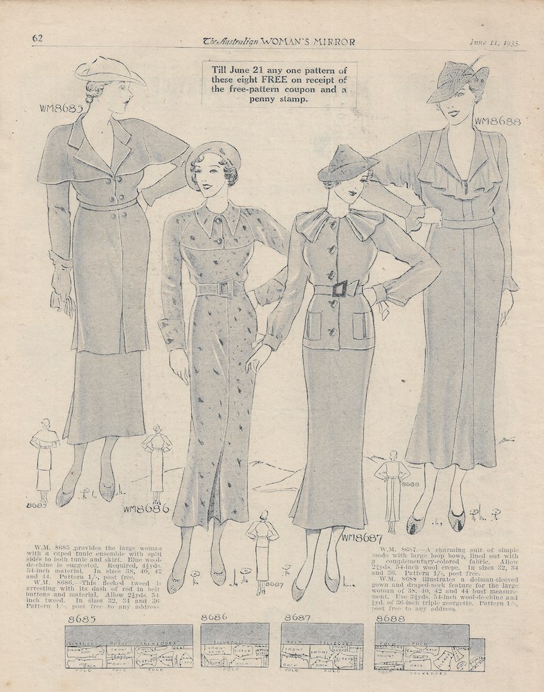 Winter dresses with small hats from 1935