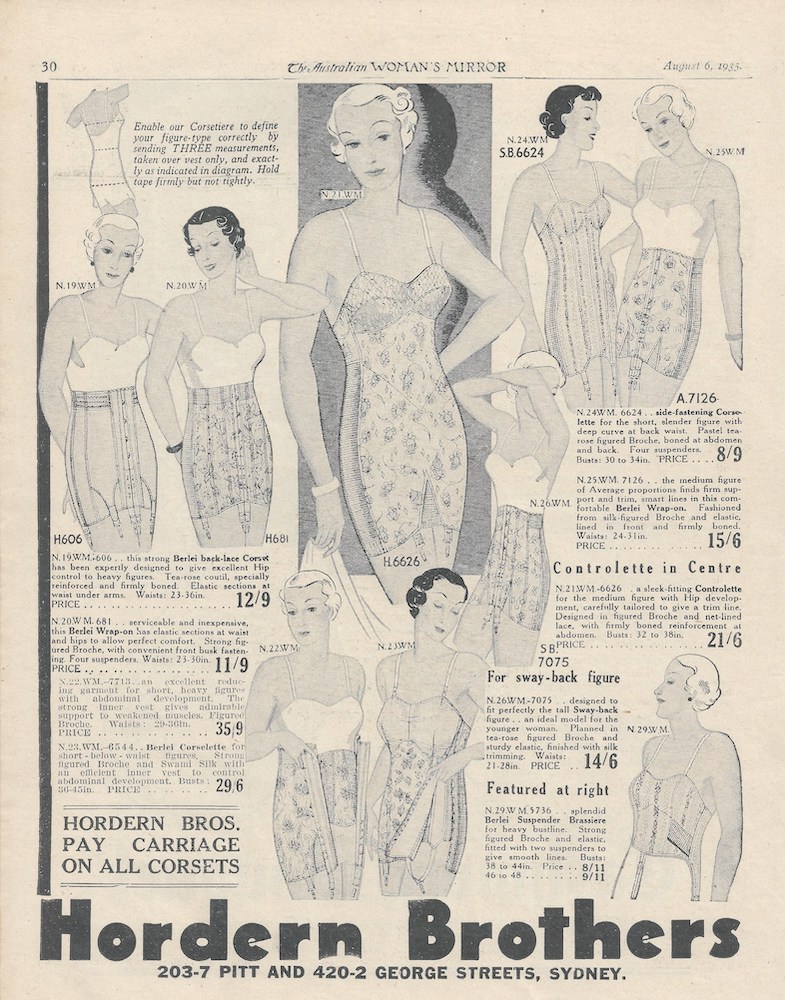 Hordern Brothers corsets advert from winter 1935