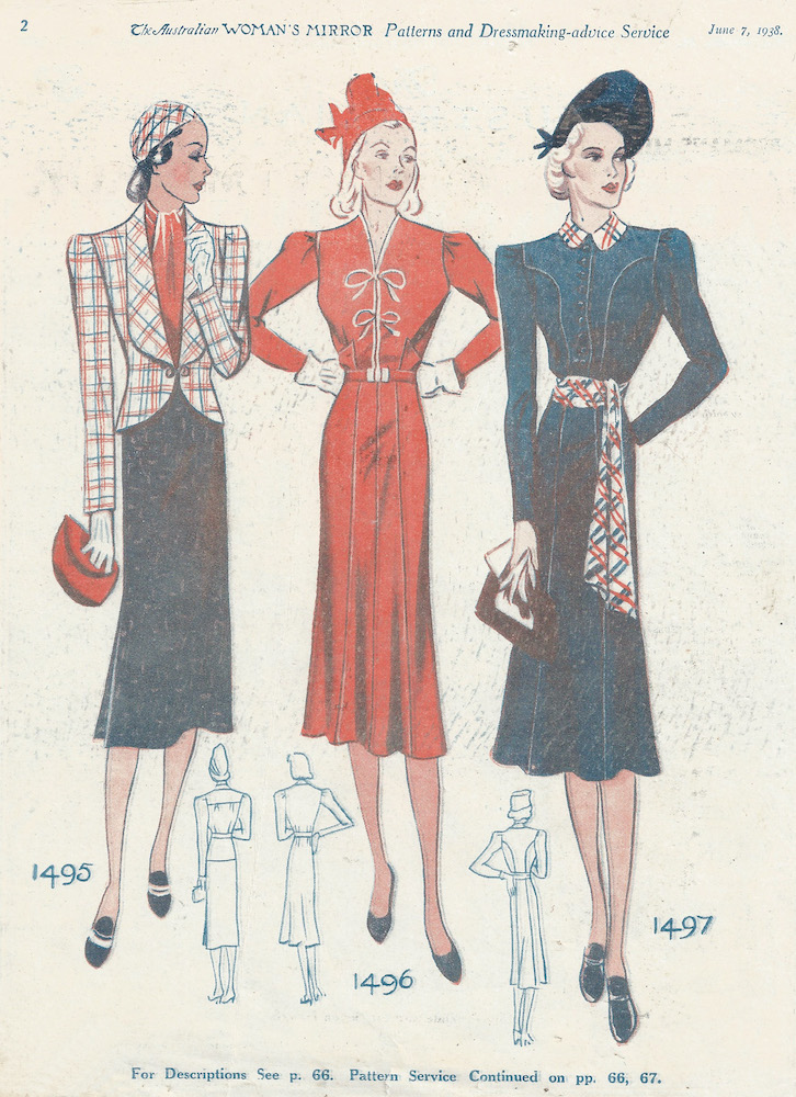 women's fashion colour illustrations from 1938