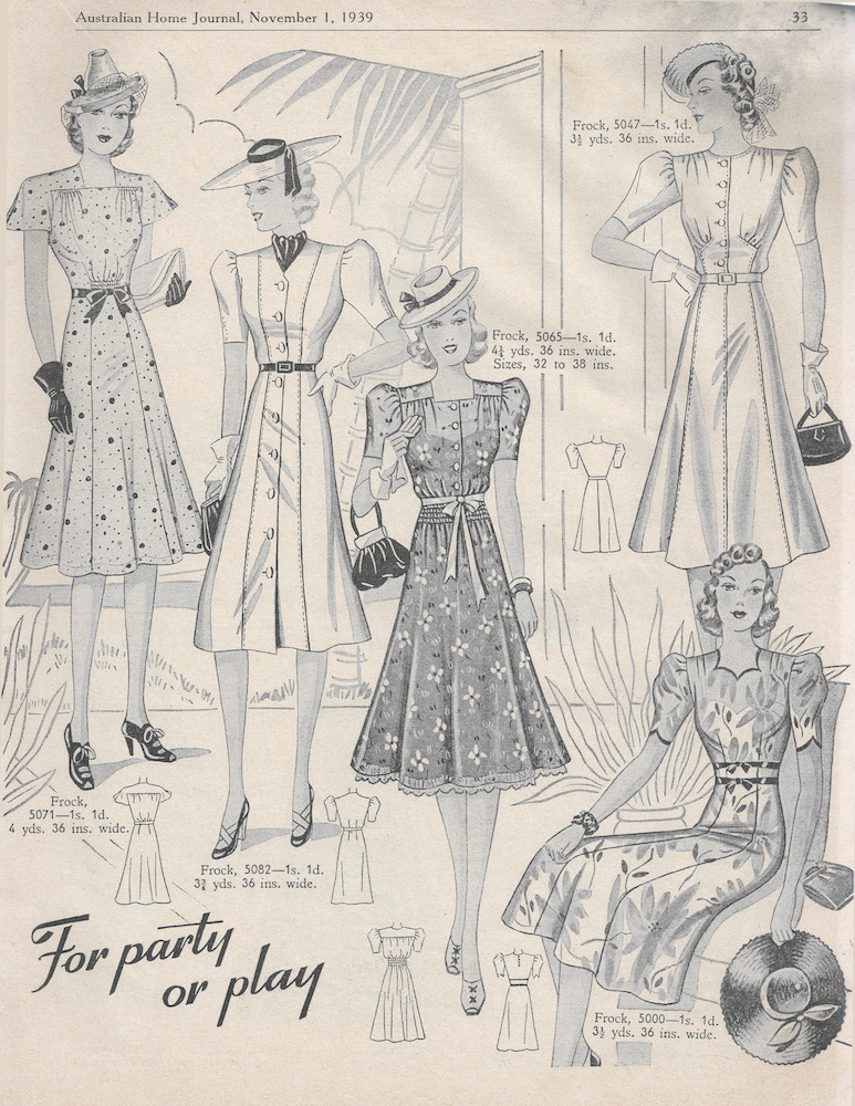 women's fashion drawings from 1939